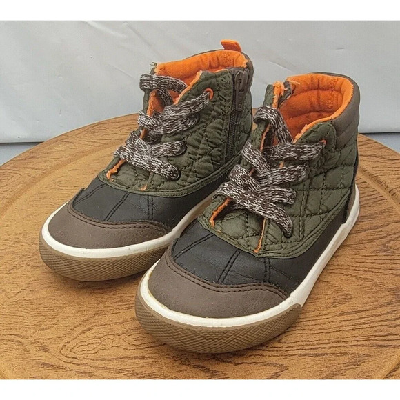 Cat & Jack Boys Boots Size 9 Orange Brown Side Zip Faux Leather - Picture 8 of 13